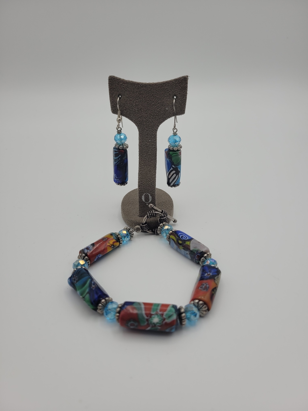 Vintage Millefiori Long Bracelet and dangle earring glass set